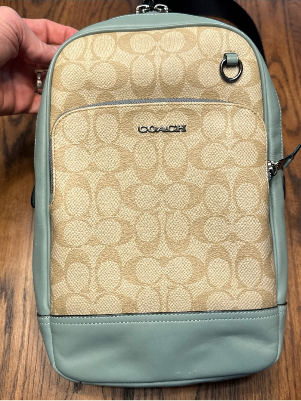 Coach Beige Signature Canvas and Mint Green Leather Crossbody Bag